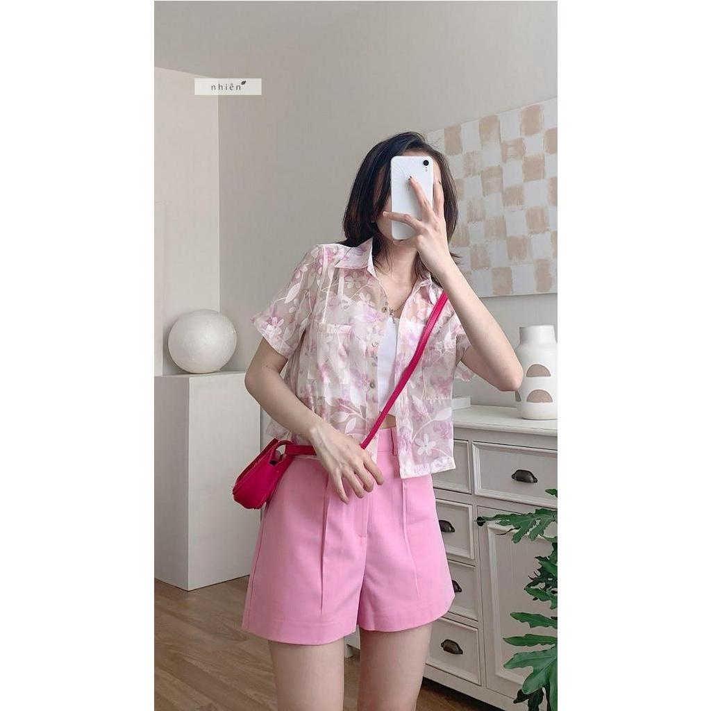 Quần short nữ trơn basic lưng cao nhiennhienvintage BQ1