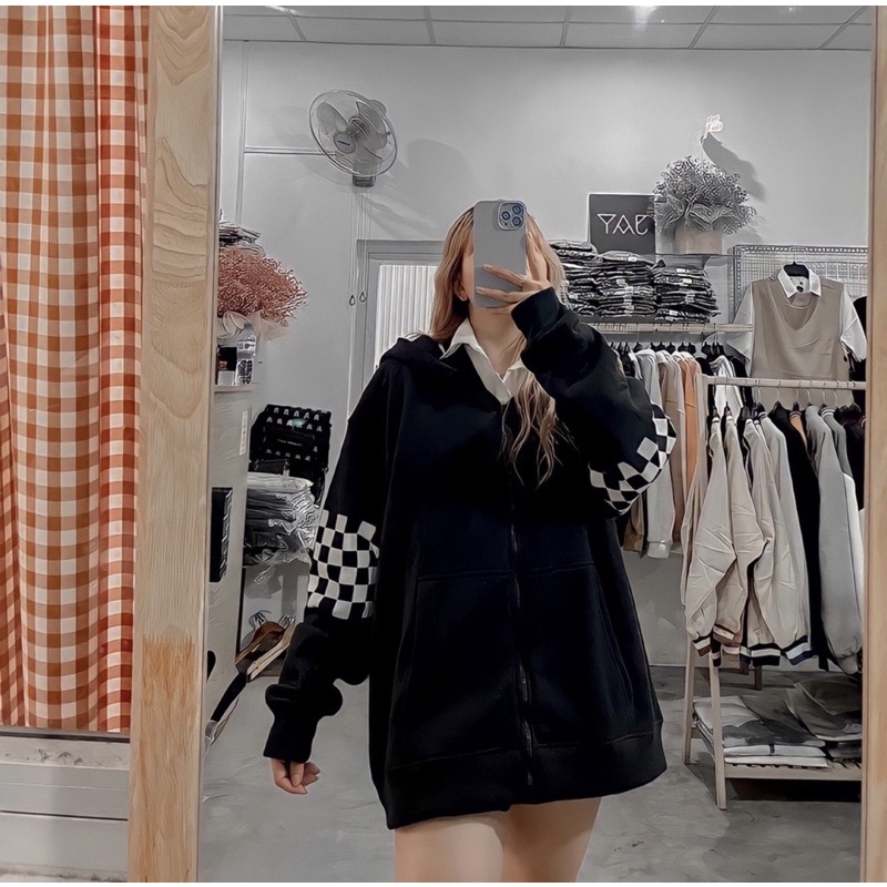 Áo Nỉ Hoddie Mũ Tay Phối Caro Áo Nỉ Unisex