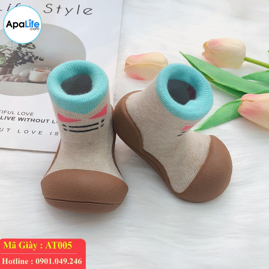 Giày tập đi Attipas Tie - Brown AT005 - cho bé trai /bé gái từ 3 - 24 tháng nhập Hàn Quốc: đế mềm, êm chân & chống trượt