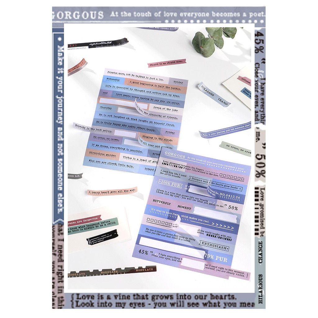 Sticker - Set 6 Bảng Sticker Dạng Film Và Dòng Chữ Nhiều Phong Cách Trang Trí Bullet Journals Khác Nhau