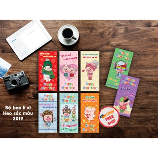 [Nhập mã 2019TETSS GIẢM NGAY 10%]Bao lì xì heo sắc màu tết 2019 đã đóng bao kiếng