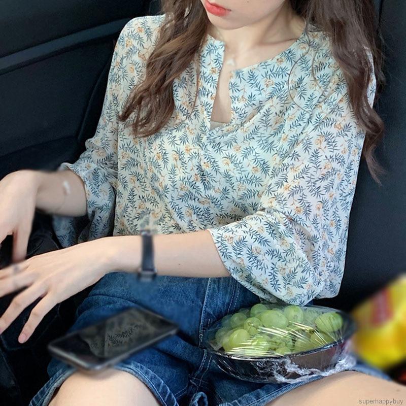 Áo Sơ Mi Voan Tay Dài Hoạ Tiết Hoa Cho Nữ