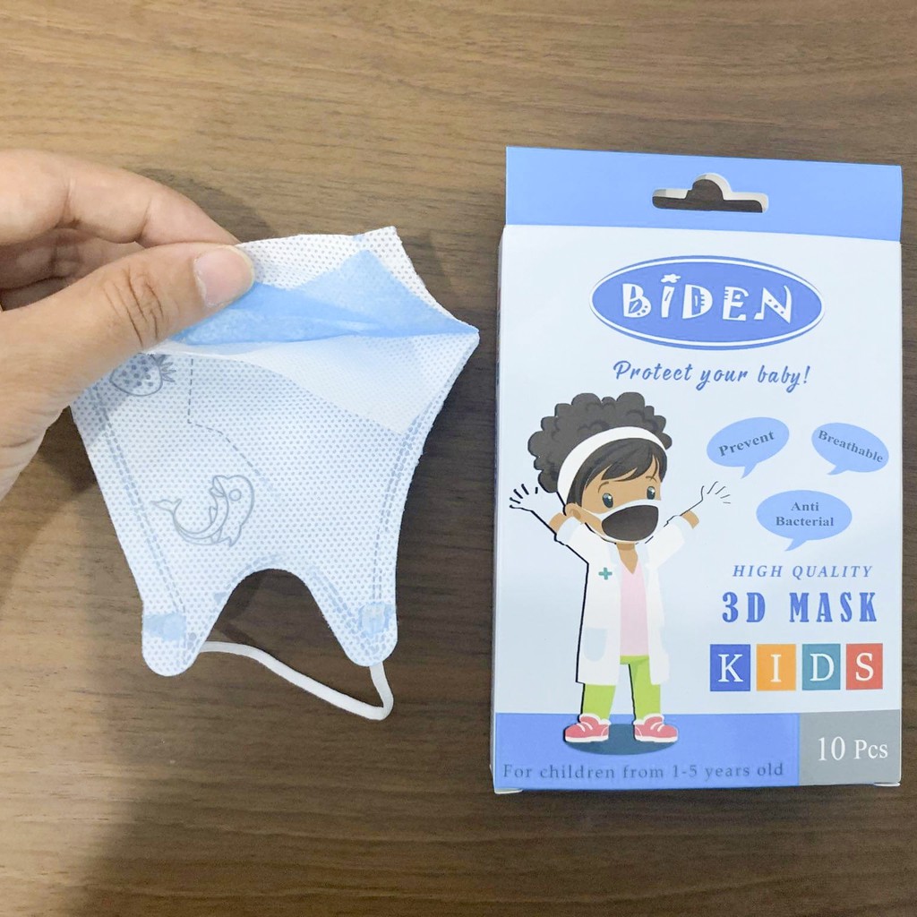 Khẩu trang y tế trẻ em 3D mask, chính hãng Biden, 3 lớp dày dặn, kháng khuẩn, an toàn cho bé