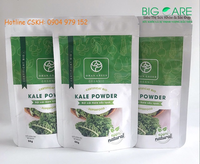 Bột Cải Xoăn Kale Hữu Cơ OhanGreen Giàu Dinh Dưỡng Sấy Lạnh Nguyên Chất, 50g