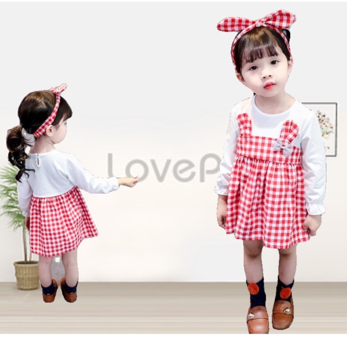 Váy thu đông bé gái họa tiết kẻ caro tai thỏ kèm xinh xắn dành cho bé 1-3 tuổi VT01