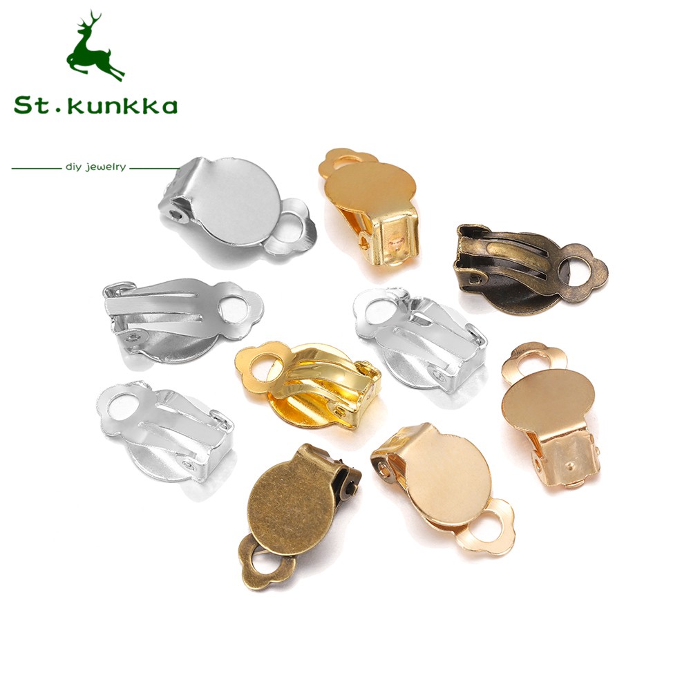 St.kunkka 50 Cái / lốc Vàng Bạc Kẹp Tai Đế Bông Tai Cài Đặt Trống Phù Hợp Với 10 Mm Thủy Tinh Caboch