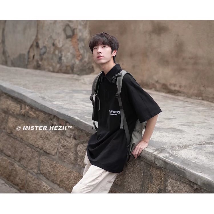 Áo polo Tay Ngắn Dáng Rộng In Họa Tiết Thời Trang Hàn Quốc Trẻ Trung Cho Nam