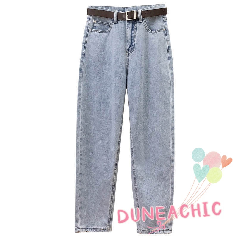DUNEA Quần Jean Dài Lưng Cao Dáng Rộng Thời Trang Cá Tính Cho Nữ