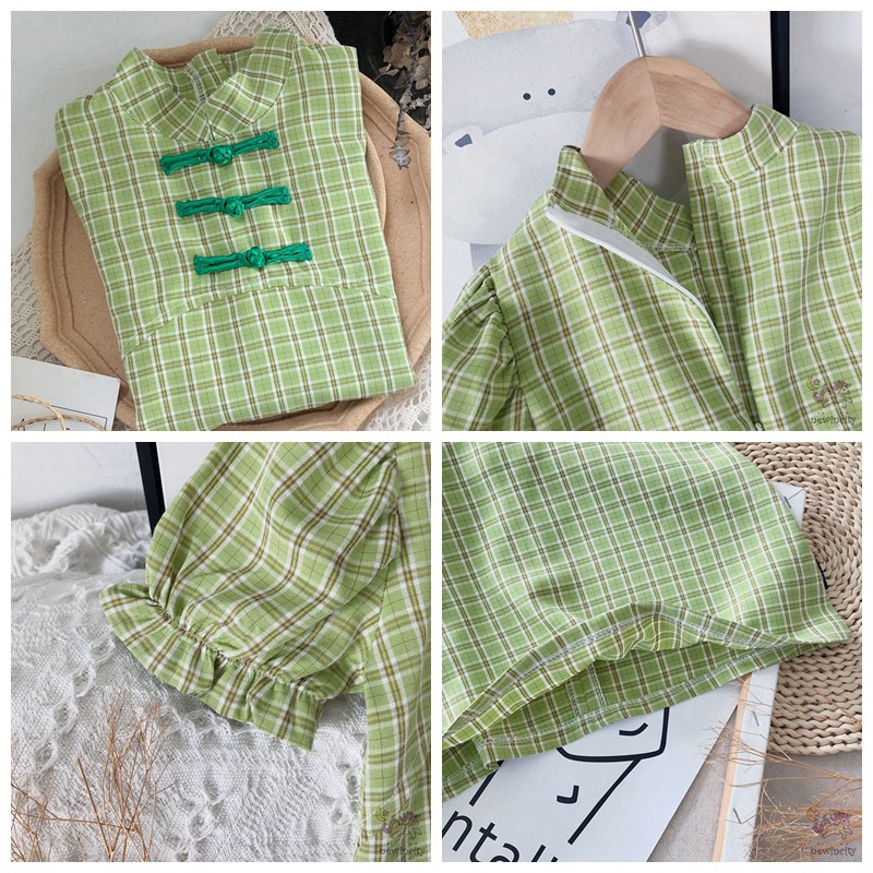 Đầm Kiểu Sườn Xám Tay Phồng Phong Cách Retro Đáng Yêu Thời Trang Hàn Quốc Cho Bé Gái