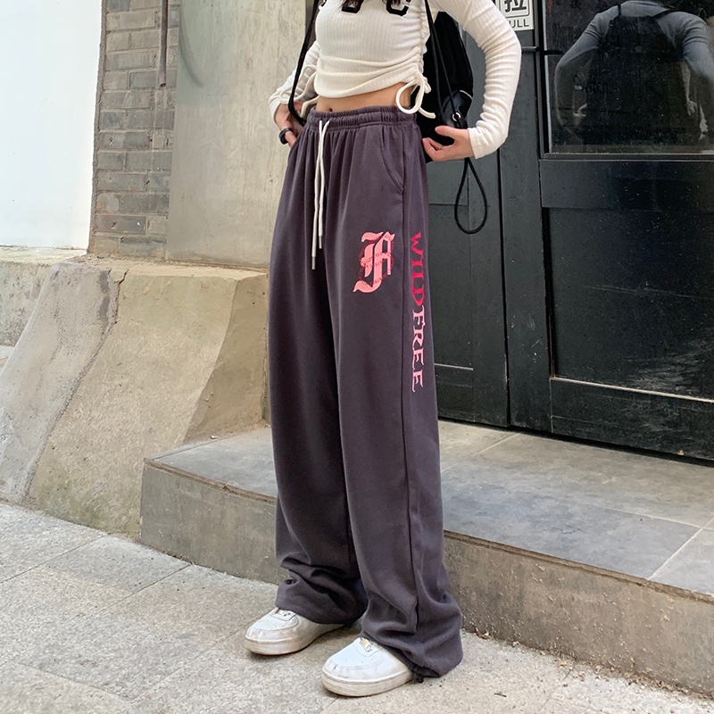 Quần Thể Thao Rút Dây In Họa Tiết Phong Cách Retro Mùa Thu Mới Cho Nữ