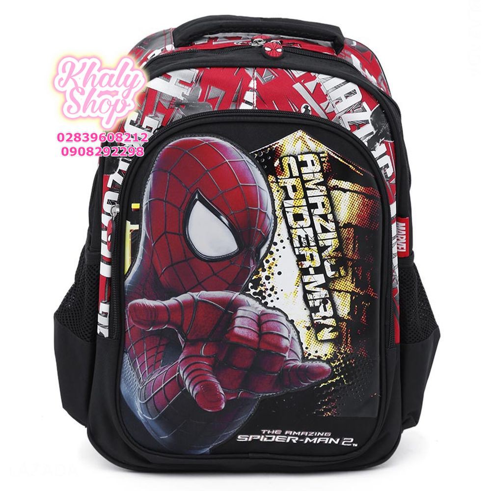 Balo trẻ em 17'' hình người nhện Spiderman Amazing bún tay màu đỏ đen dành cho học sinh ,bé trai - BLSP17DD (33x15x40cm)