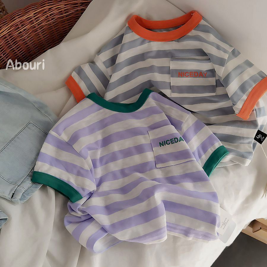 Áo Thun Tay Ngắn Dáng Rộng Họa Tiết Kẻ Sọc Thiết Kế Mới Thời Trang Mùa Hè Theo Phong Cách Hàn Quốc
