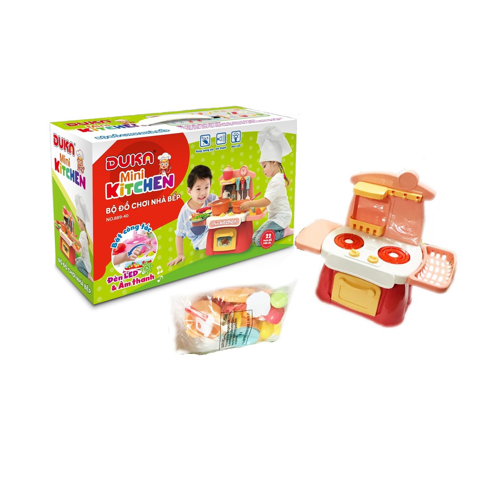 Bộ đồ chơi nhà bếp DUKA màu hồng kết hợp với ánh sáng và âm thanh 889-40