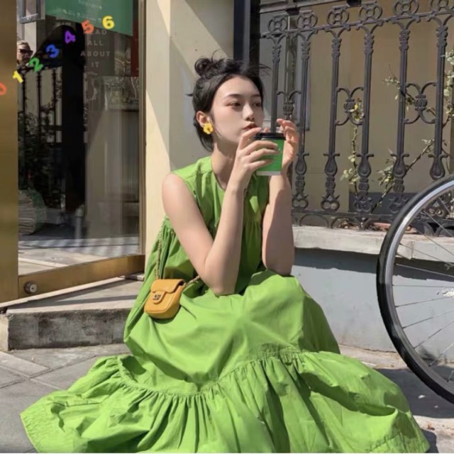Đầm maxi xanh lá cây