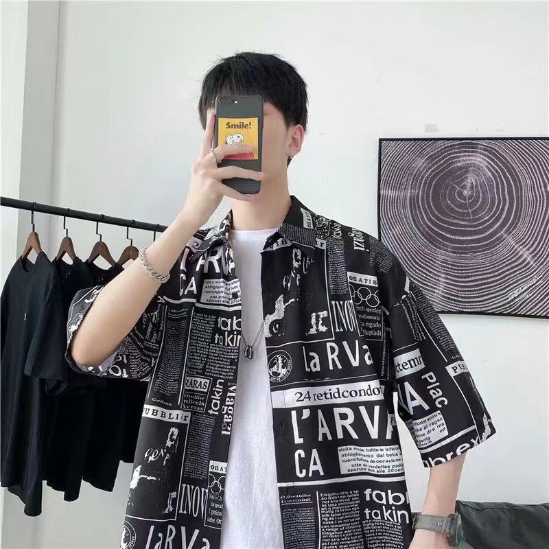 Áo Sơ Mi Ngắn Tay Dáng Rộng Thời Trang Nhật Hàn Dành Cho Nam