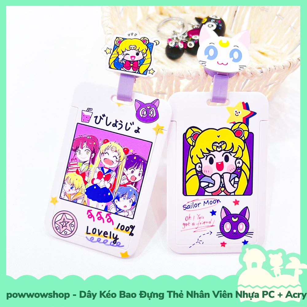 [Sẵn VN - Hỏa Tốc] Dây Kéo Bao Đựng Thẻ Nhân Viên Nhựa PC + Acrylic Mẫu Nhân Vật Hoạt Hình Game Kirby &amp; Sailor Moon