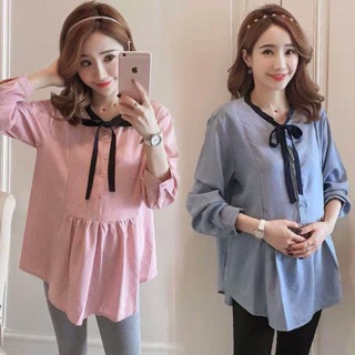 Áo sơ mi bầu buộc nơ cổ chất mát đẹp giá sỉ