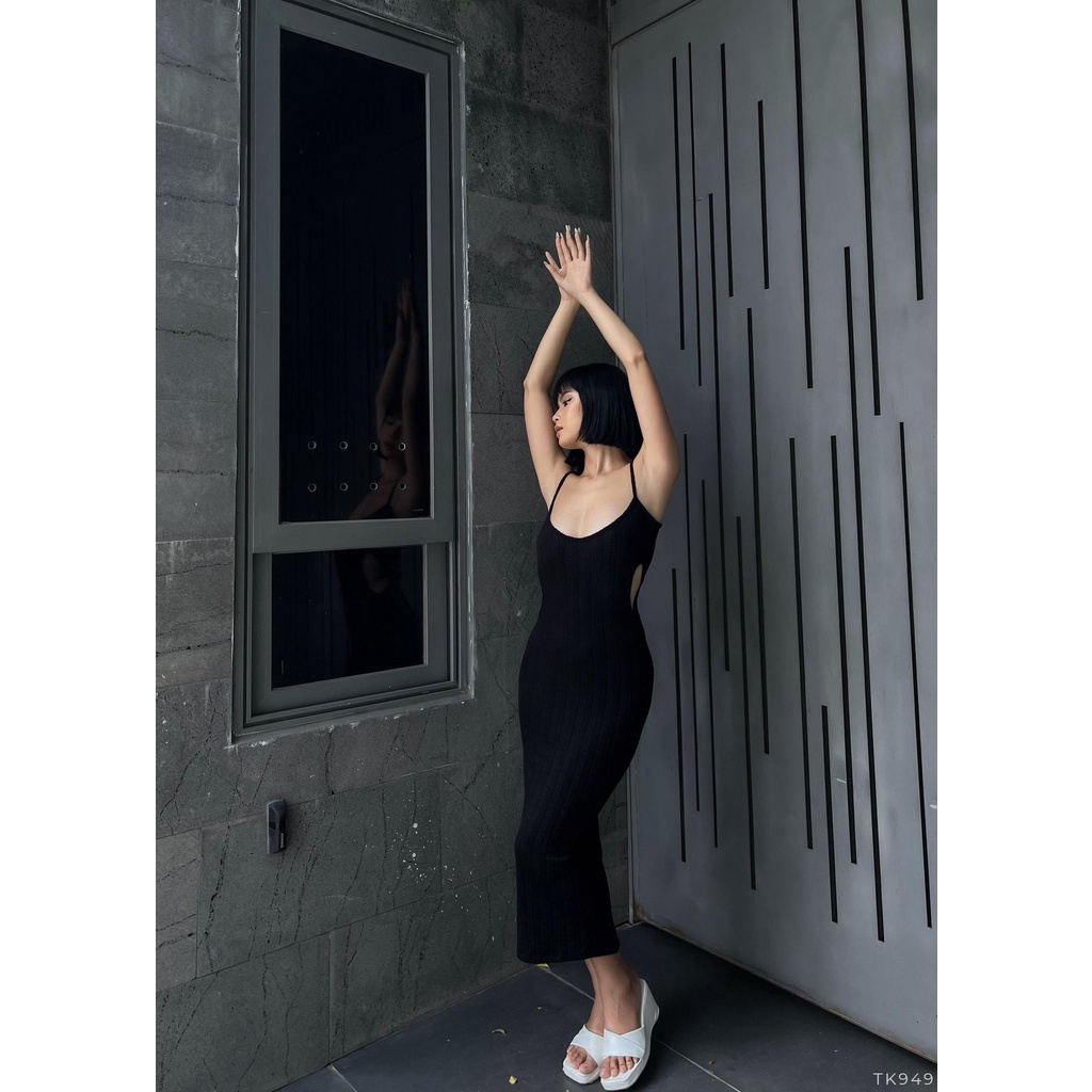 [Ảnh thật] Đầm thun body 2 dây cut out eo sexy