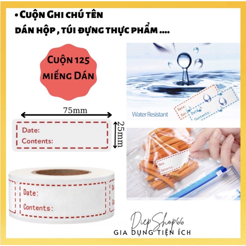 Giấy ghi chú -Cuộn 125 miếng Giấy note không thấm nước dán lọ gia vị , hộp đựng đồ ăn túi đựng thực phẩm trong GC11