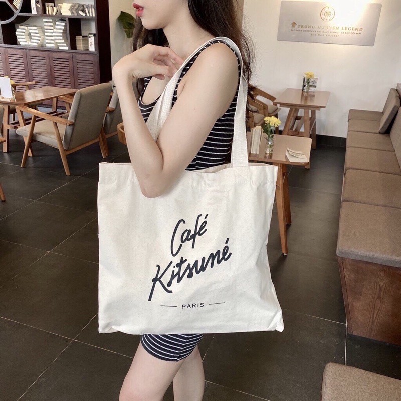 Túi Tote Vải Bố Đựng Đồ Canvas Đeo Chéo Chữ Cafe