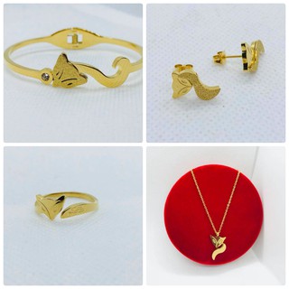 Combo 4 món hồ ly cầu tình tiền may mắn,phát tài.Bộ 4 món vòng cổ + lắc tay + nhẫn + bông tai phong thủy