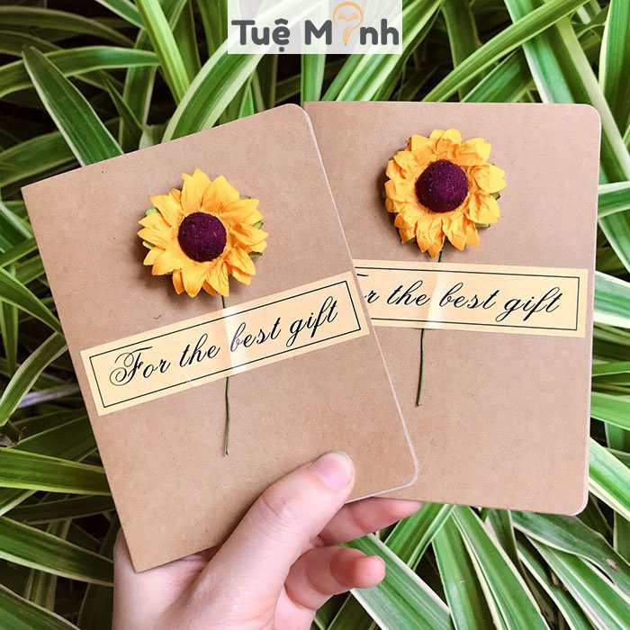 Thiệp giấy kraft Vintage hình hoa hướng dương phong cách handmade