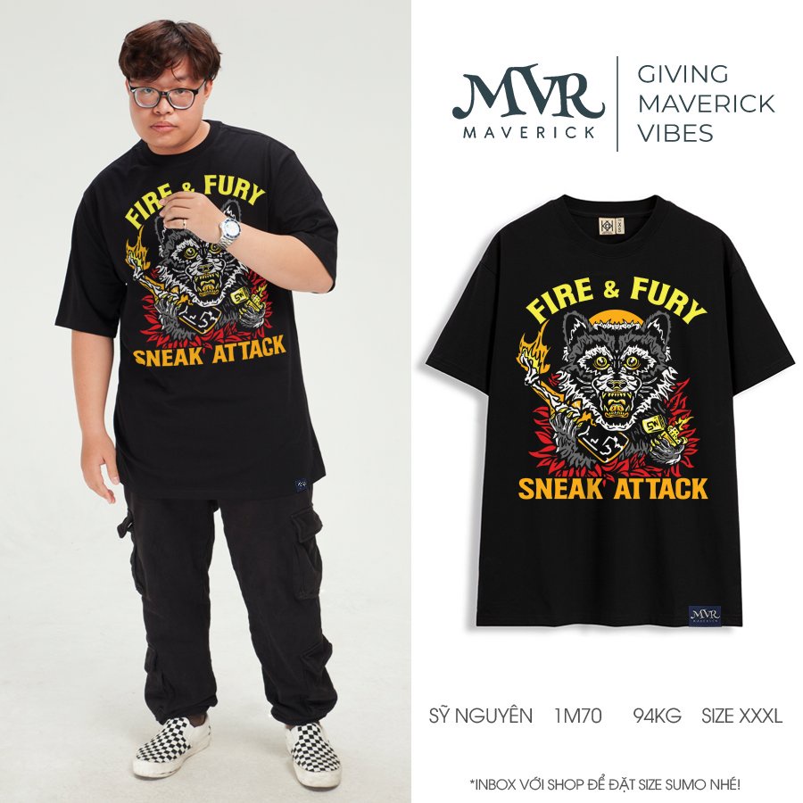 Áo thun nam phông nữ form rộng tay lỡ chó sói tấn công lén lút MVR size rộng tee Mỹ BB4336