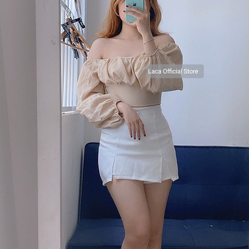 Áo Croptop Tay Phồng Vải Xốp Cao Cấp Tiểu Thư L10-1 Thắt Nơ Lưng Kèm Mút NgựcTuyết's House