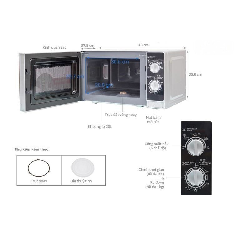 Lò vi sóng Sharp R-205VN(S) 20 lít