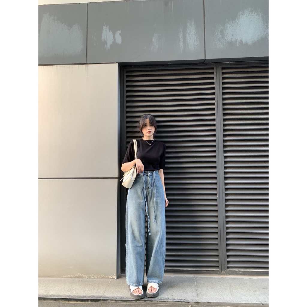 Quần jeans culottes trơn kèm dây buộc đai Q440 SUSTORE