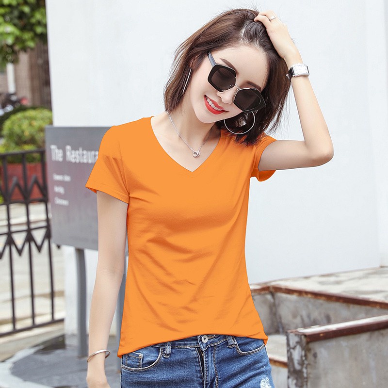 Áo thun trơn cổ tim nữ chất 4 chiều 100% cotton đẹp nhất ngành Kanimi - AN04