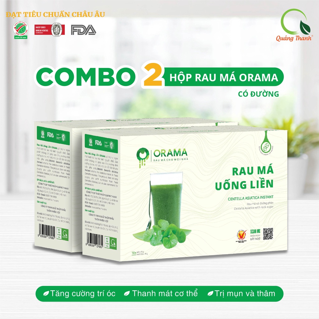 Combo Hộp Rau Má Uống Liền ORAMA với đường phèn thanh mát - Thanh nhiệt, mát gan, giảm mụn