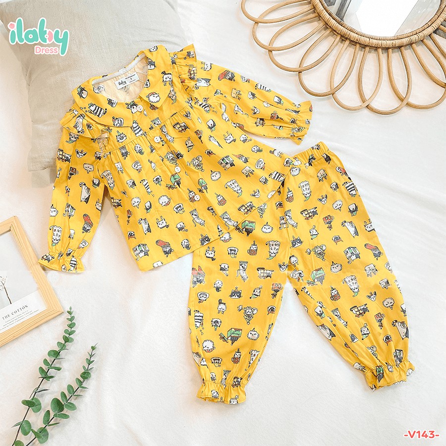 [Mã FARSBRT51 giảm 20K đơn bất kỳ] Bộ Pijama cho bé gái ILABY từ 1 - 10 tuổi in hình siêu cute [V143]