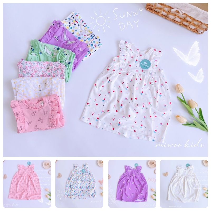 Váy cánh tiên bé gái Miwoo chất liệu cotton cao cấp, mềm mịn, thấm hút mồ hôi cho bé đi học đi chơi Mẹ Bắp Shop 8-18kg