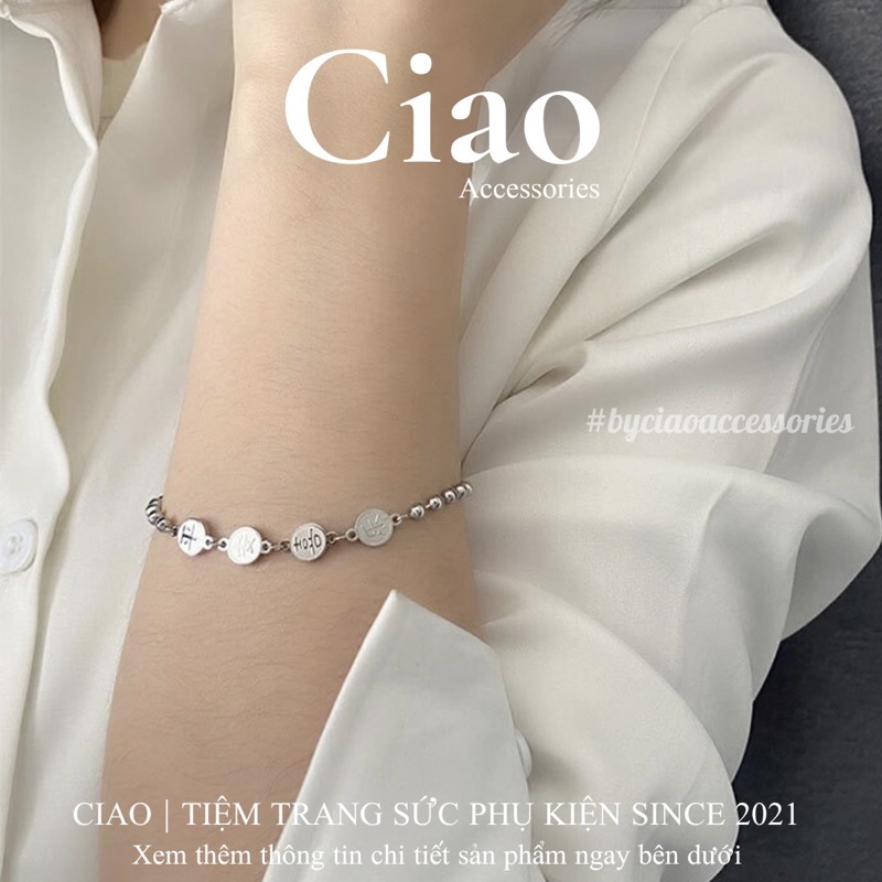 [HOẢ TỐC 1H] Vòng tay/ Lắc tay titan không gỉ thiết kế charm khắc chữ đơn giản Clement Ciao