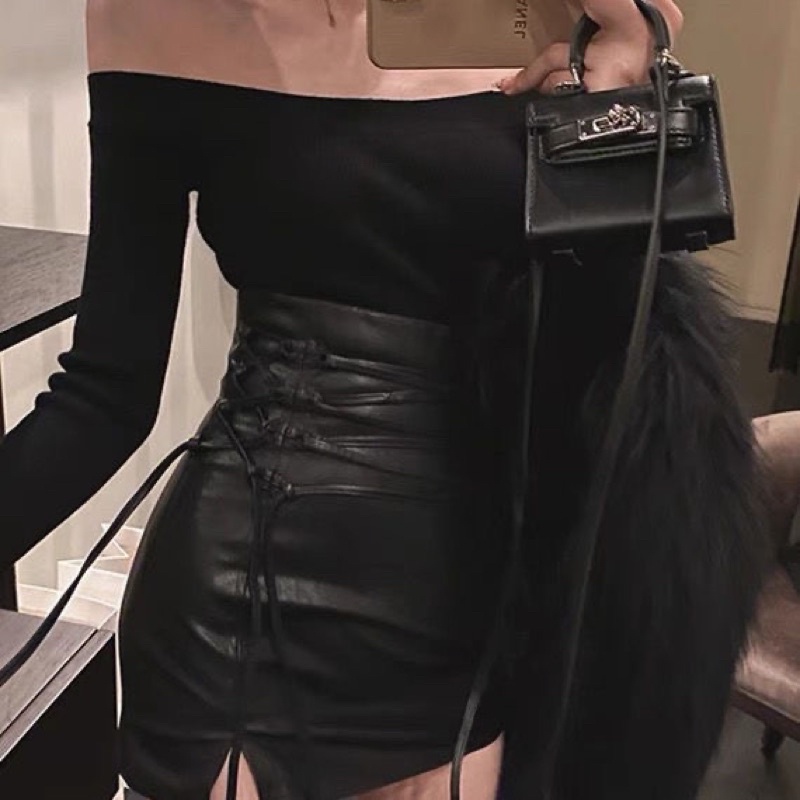 Chân Váy Da Pu Quảng Châu Cạp Cao BigSize 80kg