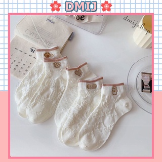 Set 5 đôi tất nữ cổ thấp nhiều mẫu họa tiết kí tự nâu cổ đỏ T28