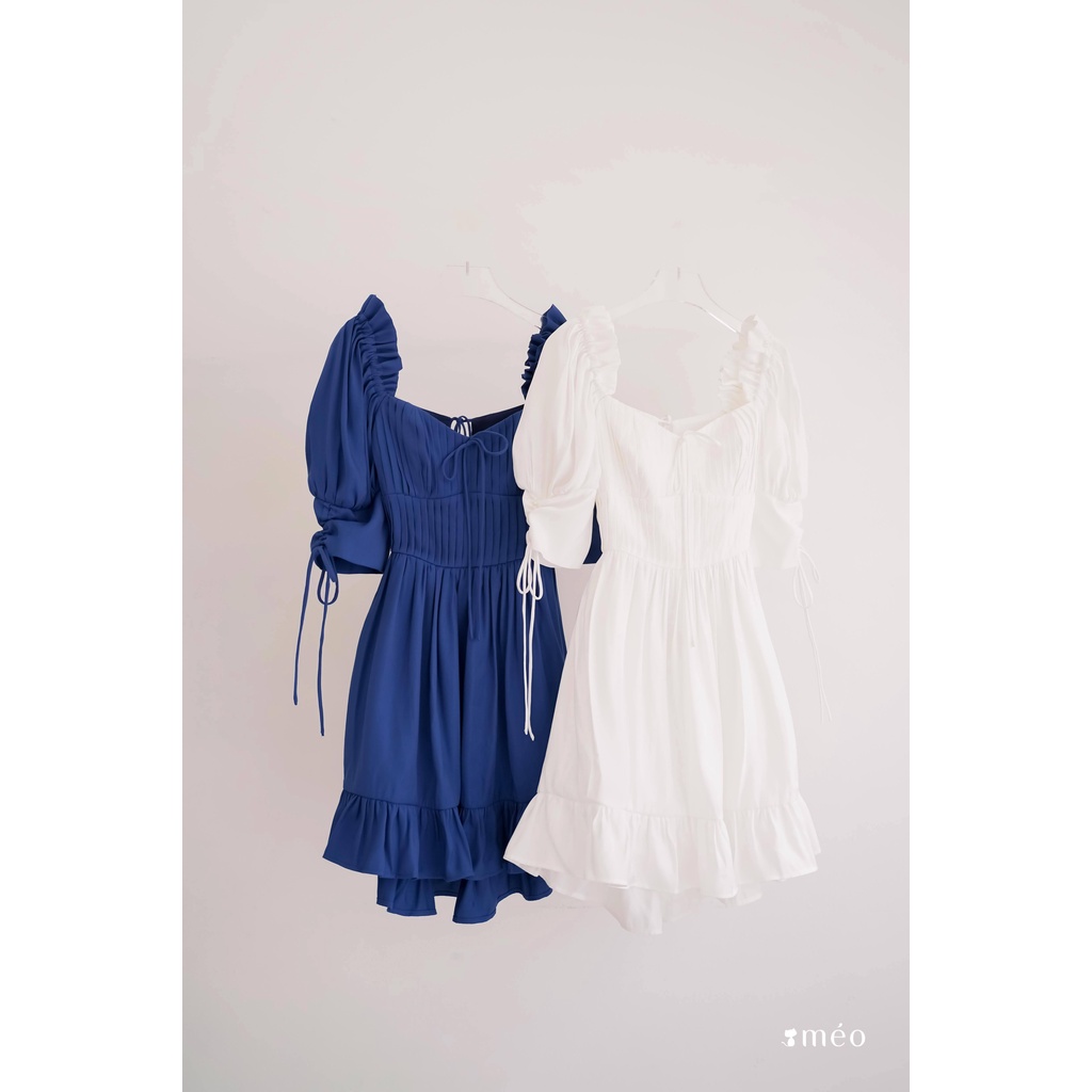 Váy liền nữ Méo shop tay bèo nhún cổ vuông cúp ngực tay lỡ Lindy