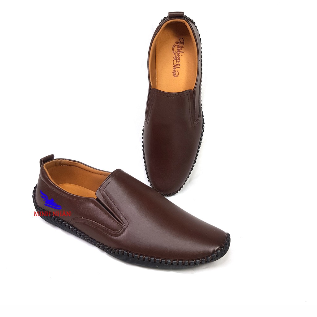 Giày lười nam da bò mẫu mới nhất công sở giày xỏ nam đế bệt cho lái xe ô tô slipon đẹp đơn gản hàng hiệu giá rẻ S-31 nâu
