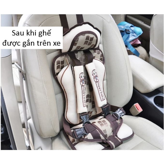 Ghế ngồi phụ dày đa năng trên xe hơi, ô tô bảo vệ an toàn cho bé từ 9 tháng - 7 tuổi (dưới 25kg) _ DLB02 (kem hoa văn)