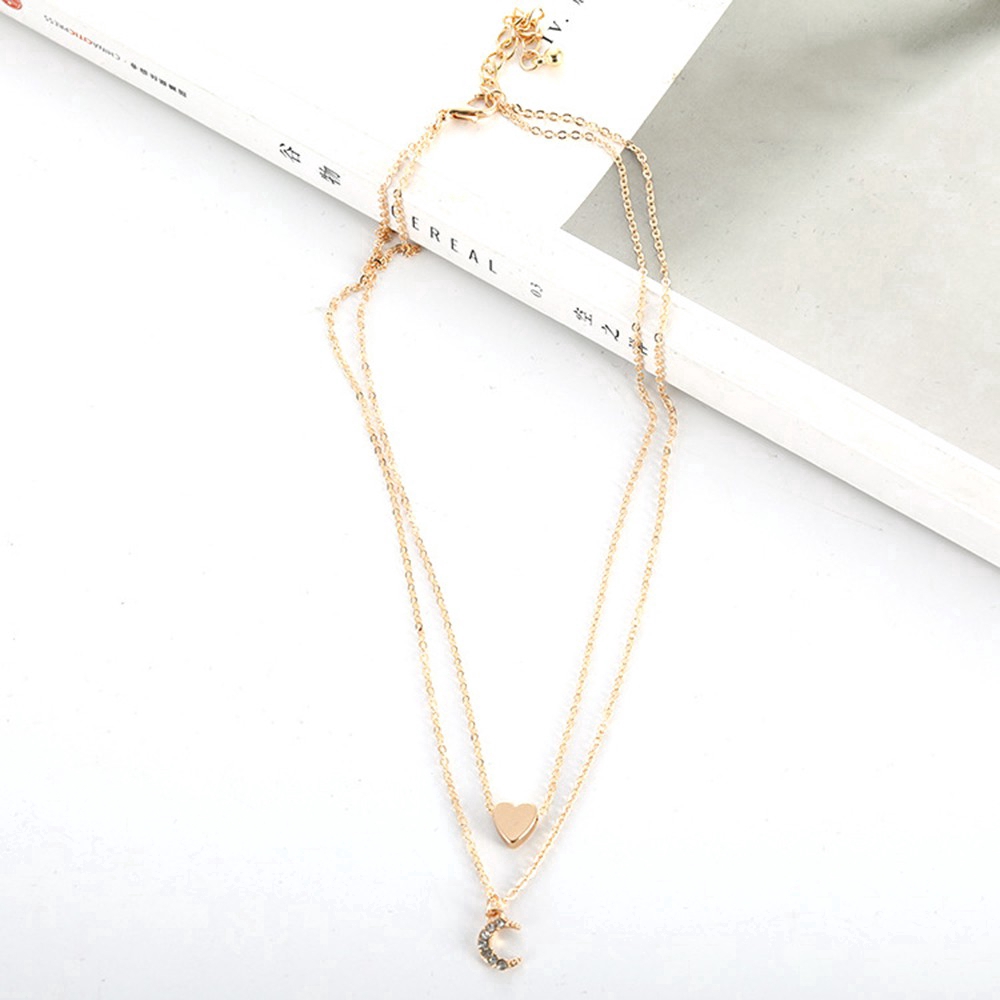 Dây chuyền hai lớp đính mặt trăng và trái tim