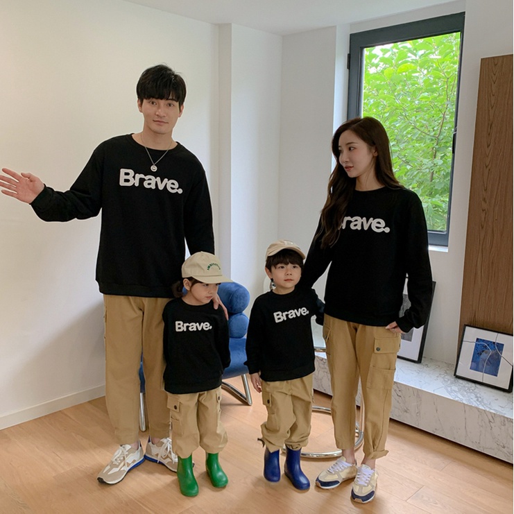 Áo Sweater Gia Đình Familylove- Mẫu Áo Gia Đình Sweater In Chữ Brave Xinh Xắn Chất Nỉ Da Cá Cotton 100%