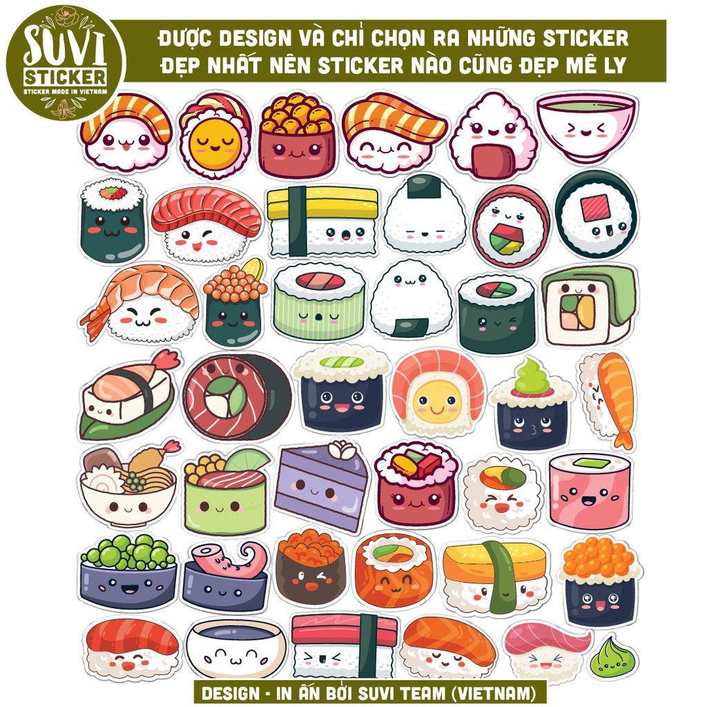 Sticker Đồ Ăn Sushi Food chống nước sticker dán laptop, điện thoại, đàn guitar, mũ bảo hiểm, vali. - Hàng nhập khẩu