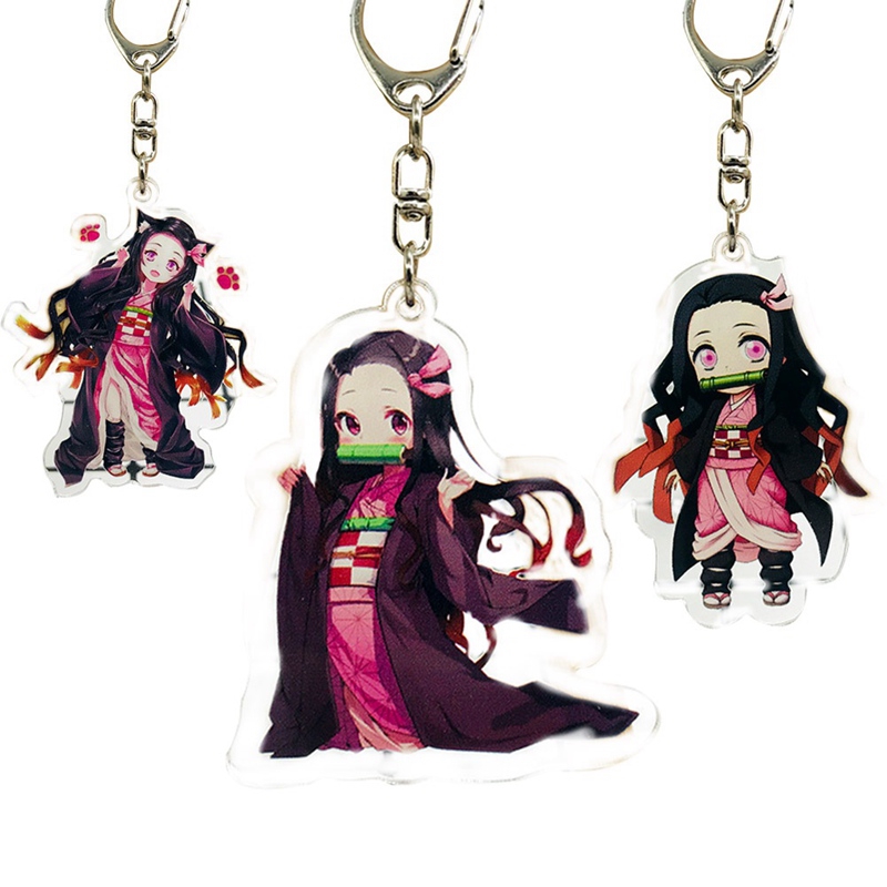 Anime Demon Slayer Keychain Cute Kamado Nezuko Pendant Two-sided Trankparent Keyring Cosplay Acrylic Fans Jewelry Gift