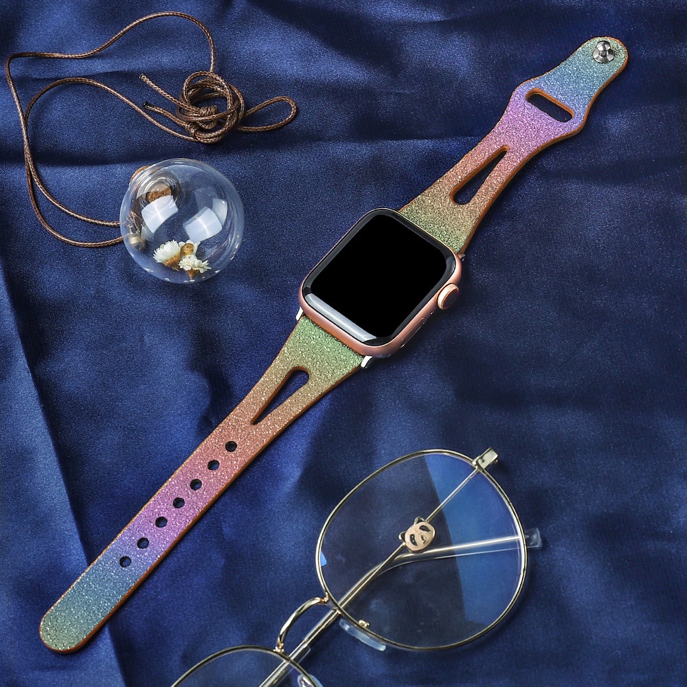 Dây đeo bằng da đính đá lấp lánh cho đồng hồ Apple 42mm 44mm 45mm iWatch Series 7 6 5 4 3 21 SE 38mm 40mm 41mm