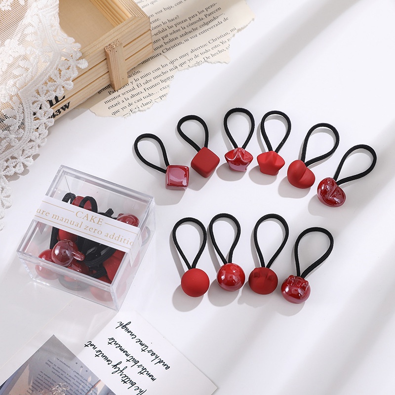 Dây Cột Tóc Cao Su Đính Pha Lê Nhân Tạo Màu Đỏ Phong Cách Năm Mới Cho Bé Gái