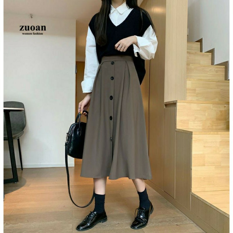 chân váy xòe dáng dài 5 cúc phong cách hàn quốc | BigBuy360 - bigbuy360.vn