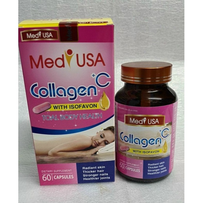 Collagen + C bổ sung vitamin a c đẹp da, chống lão hóa, mờ thâm, tăng độ ẩm cho da trắng da Hộp 60 viên lọ