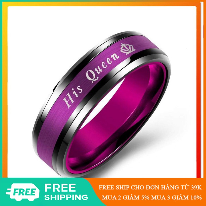 Xả Kho - Nhẫn cặp đôi inox her king his queen mạ vàng siêu đẹp tặng hộp đựng xinh xắn