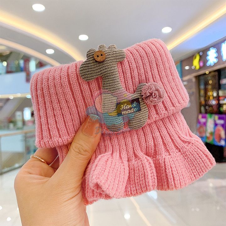 Khăn len ống cho bé - Khăn quàng cổ cho bé Gái, bé Trai thêu hình Hươu nghộ nghĩnh, đáng yêu